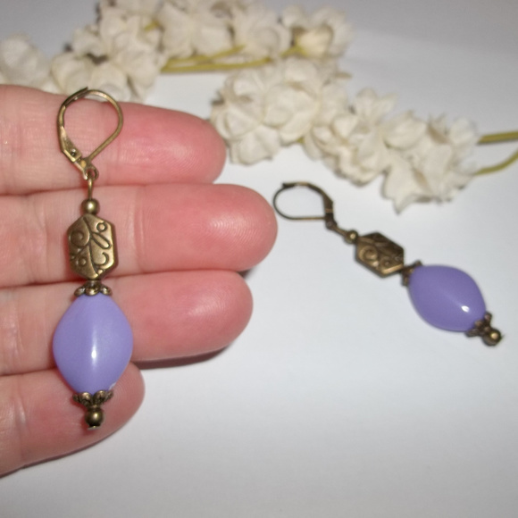 Bohemian Earrings Purple and Bronze Boho Handmade Beaded Jewelry Set Pair 5082 - Picture 6 of 10